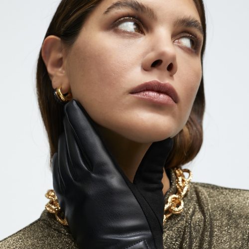 Faux Leather Black Gloves with Logo