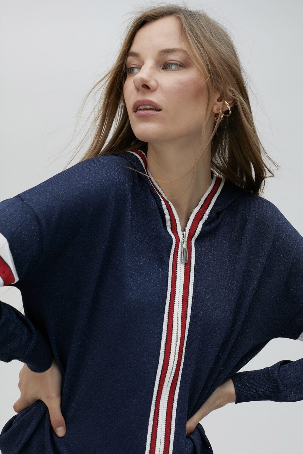 Sporty Stripe Knit Hoodie