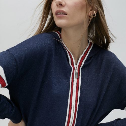 Sporty Stripe Knit Hoodie