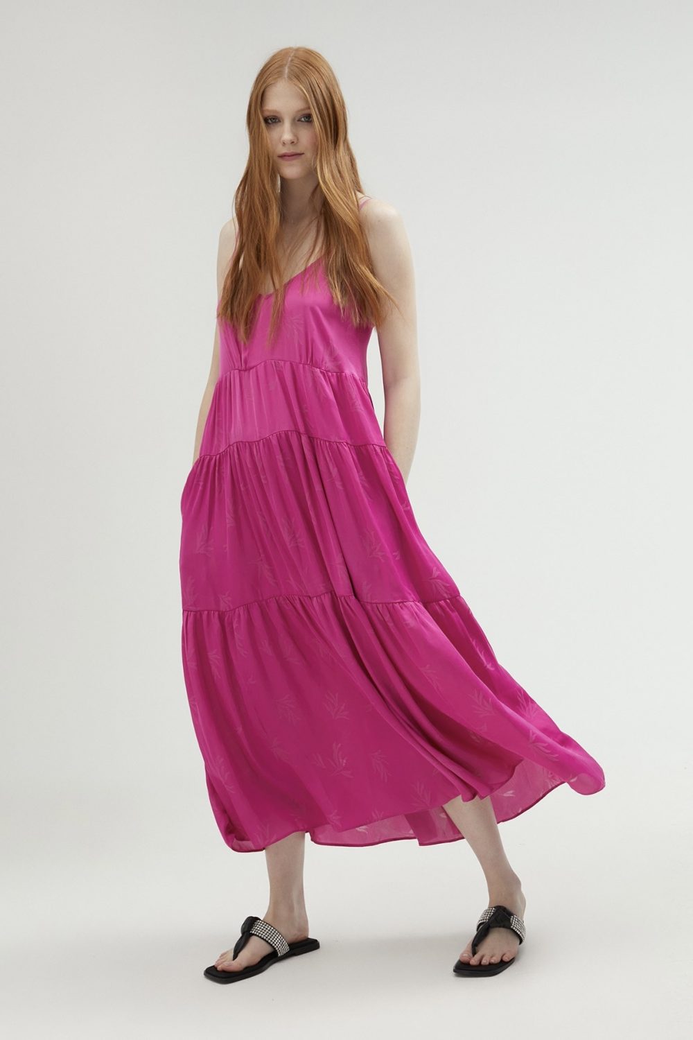 Ruffled Strappy Dress Pink