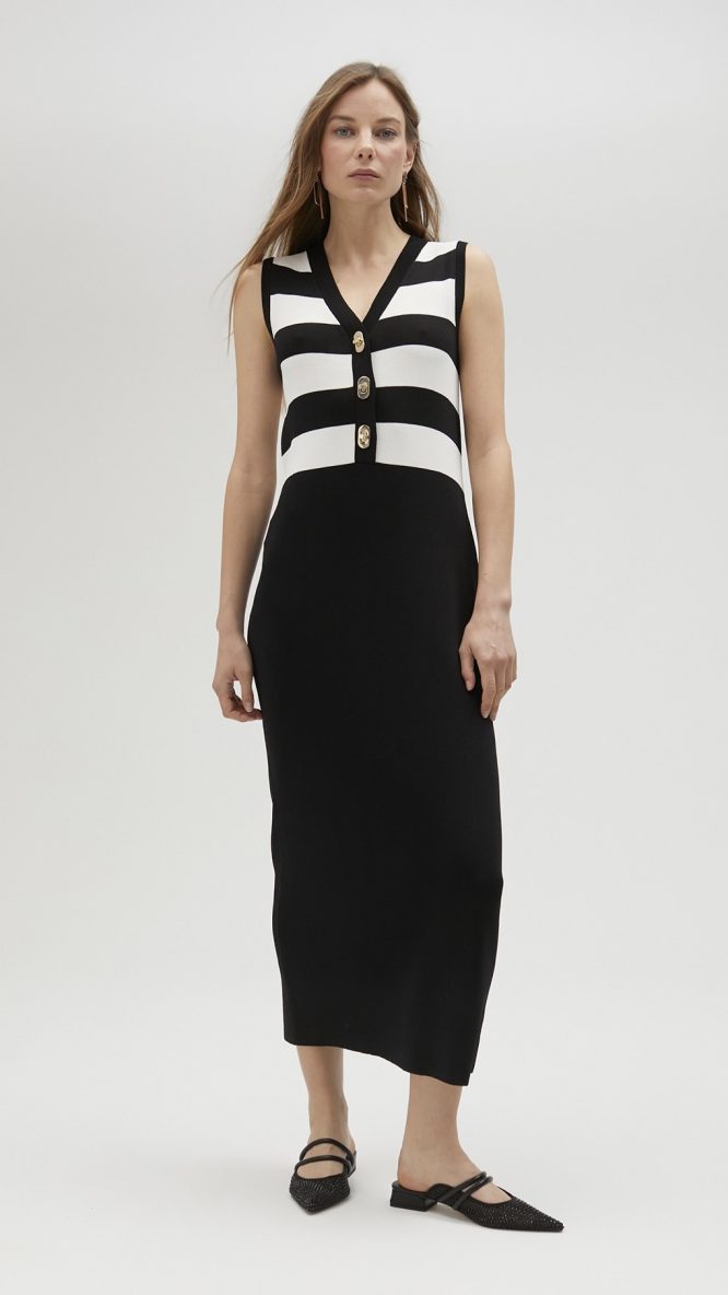 Black & White striped knit dress