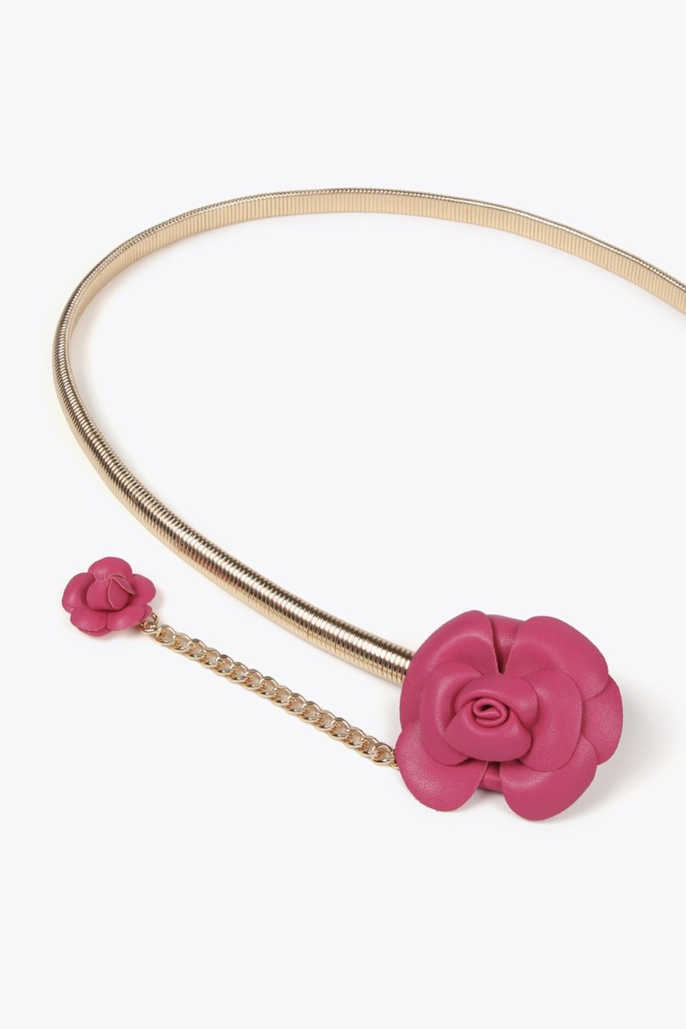 Stretch Metal Belt with Faux Leather Pink Flowers