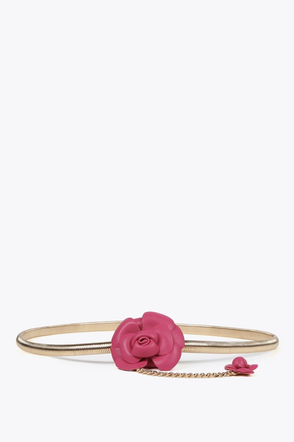 Stretch Metal Belt with Faux Leather Pink Flowers