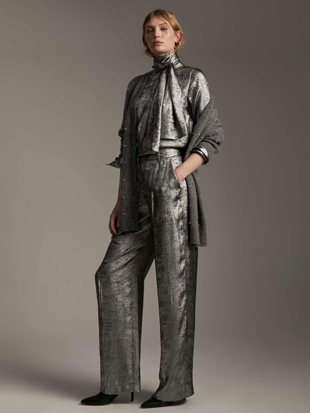 Laminated Straight-Leg Pants