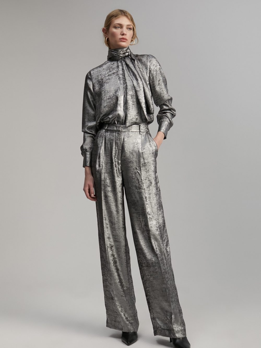 Laminated Straight-Leg Pants