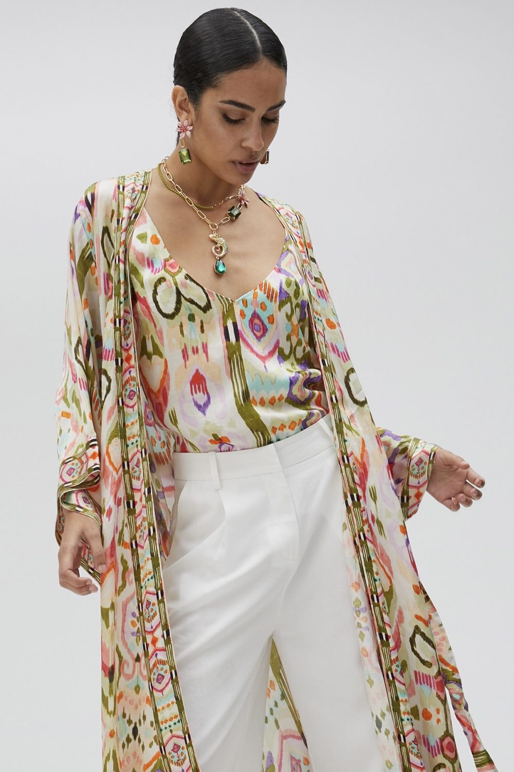 Printed Silky Japanese Kimono