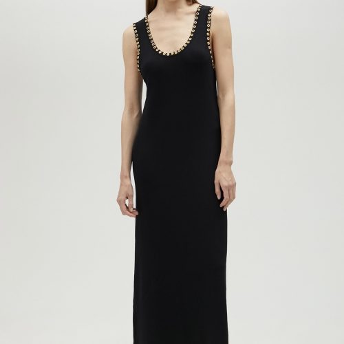 Gold Eyelet Black Knit  Dress