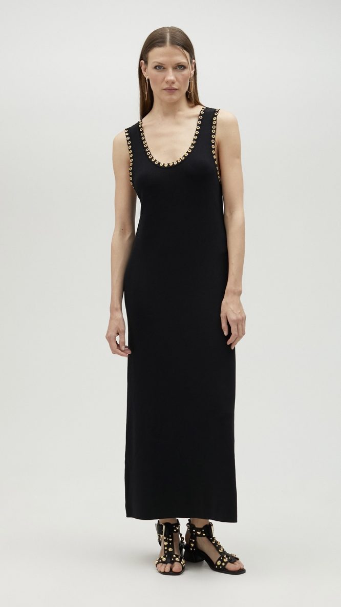 Gold Eyelet Black Knit  Dress