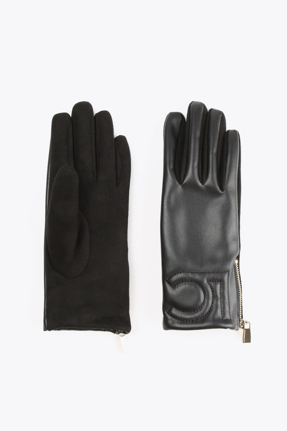 Faux Leather Camel Gloves with Logo