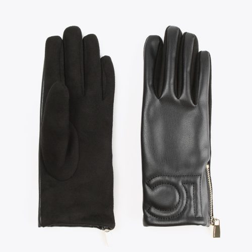 Faux Leather Camel Gloves with Logo