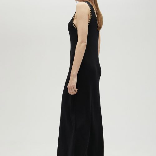 Gold Eyelet Black Knit  Dress