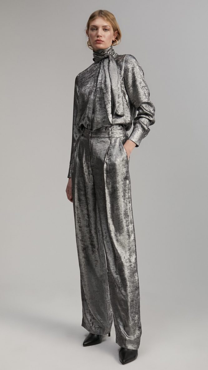 Laminated Straight-Leg Pants