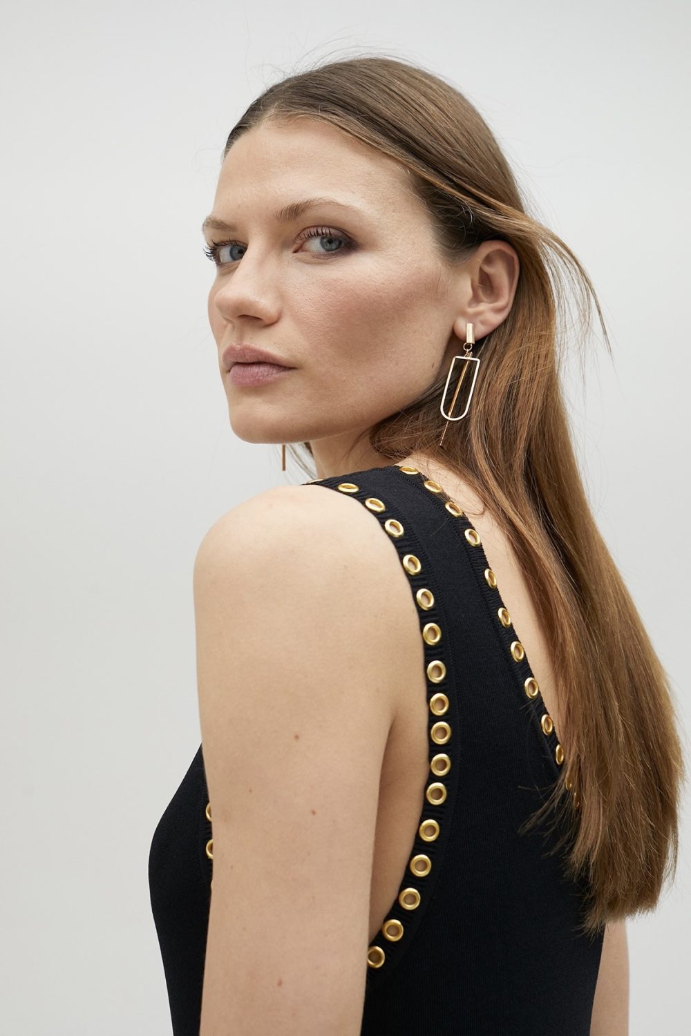 Gold Eyelet Black Knit  Dress