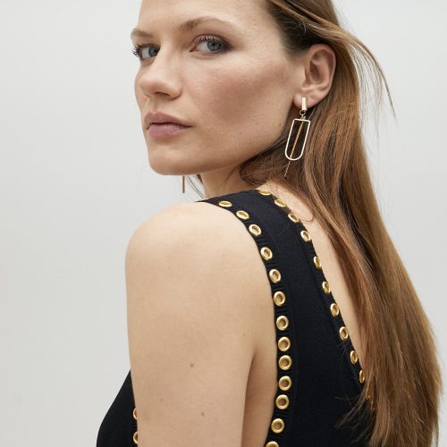 Gold Eyelet Black Knit  Dress