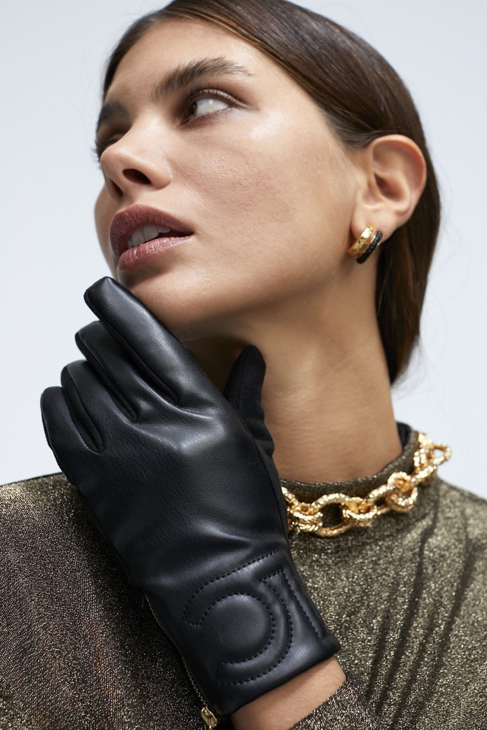 Faux Leather Camel Gloves with Logo