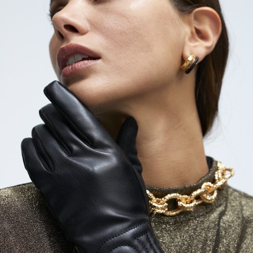 Faux Leather Camel Gloves with Logo