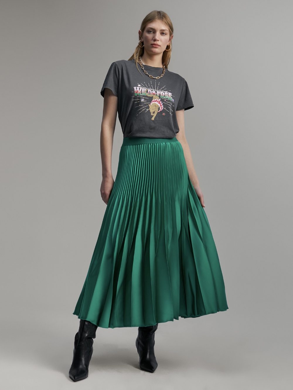Pleated Green Skirt