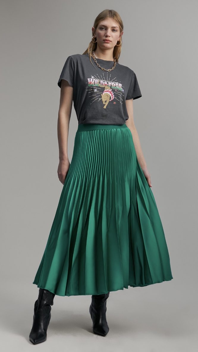 Pleated Green Skirt