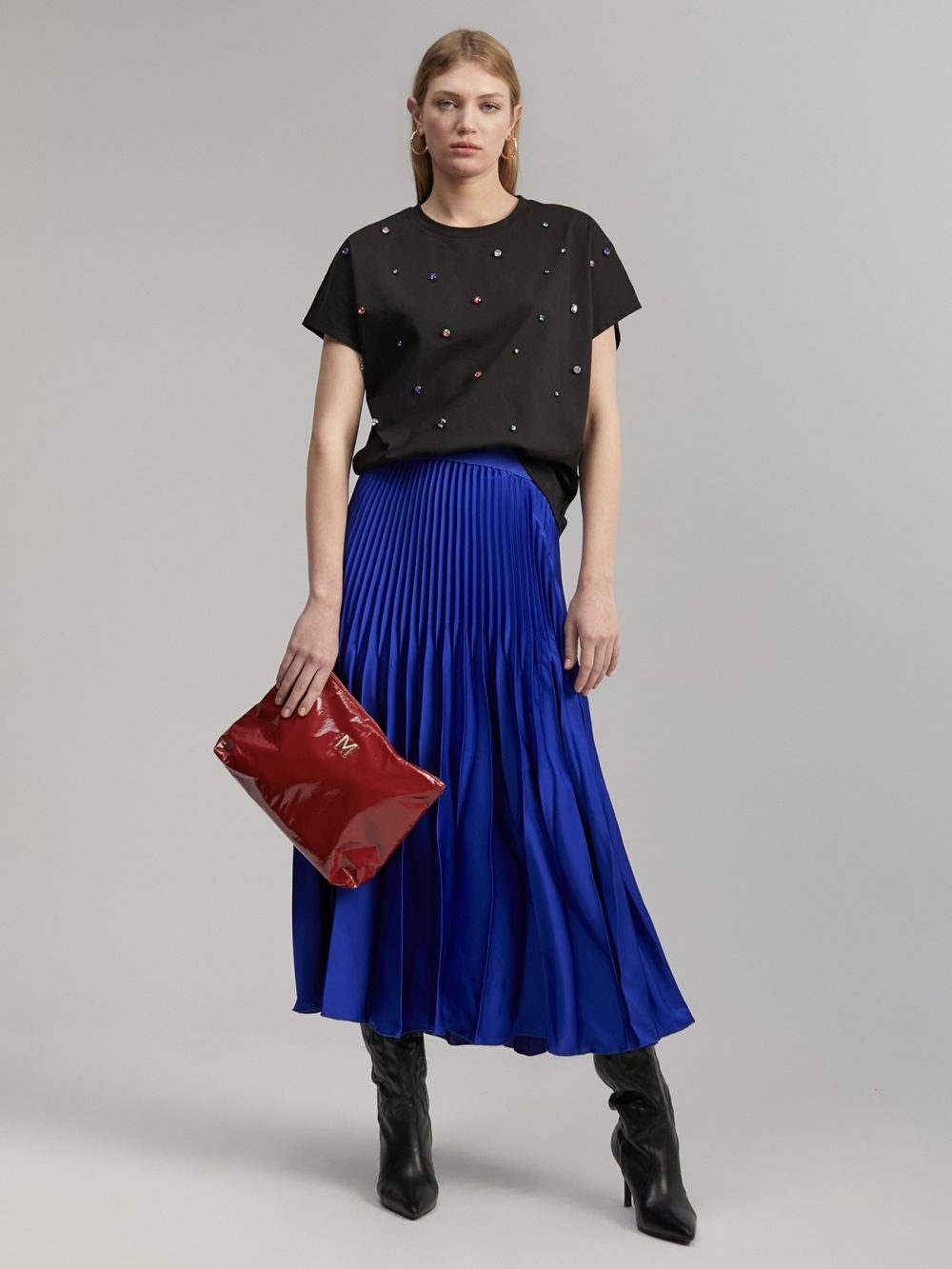 Blue Pleated Skirt