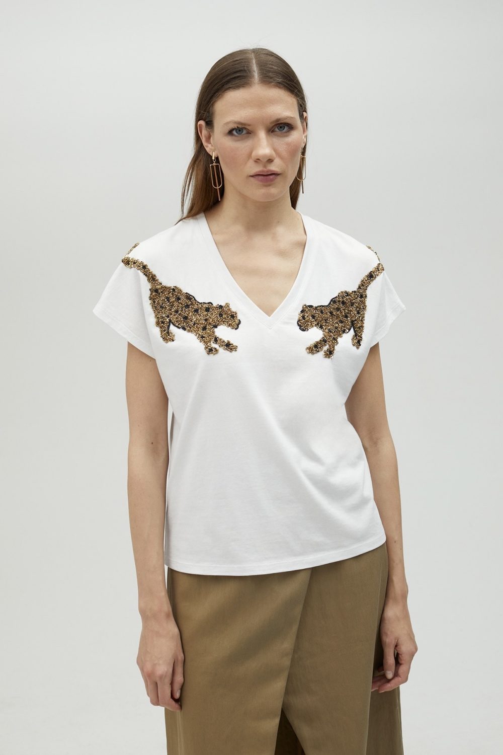 T-Shirt With Multicoloured Parrot Detail