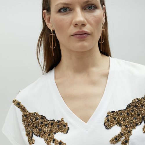 T-Shirt With Multicoloured Parrot Detail