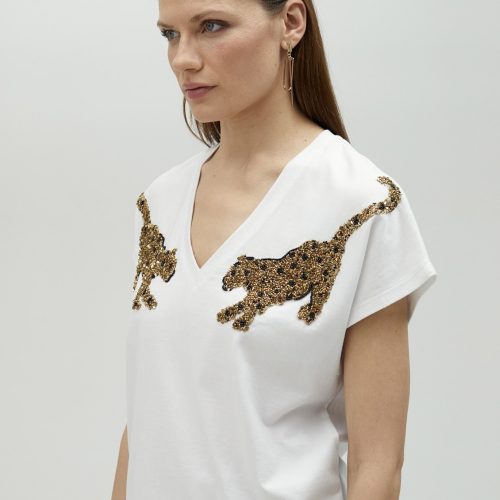 T-Shirt With Multicoloured Parrot Detail