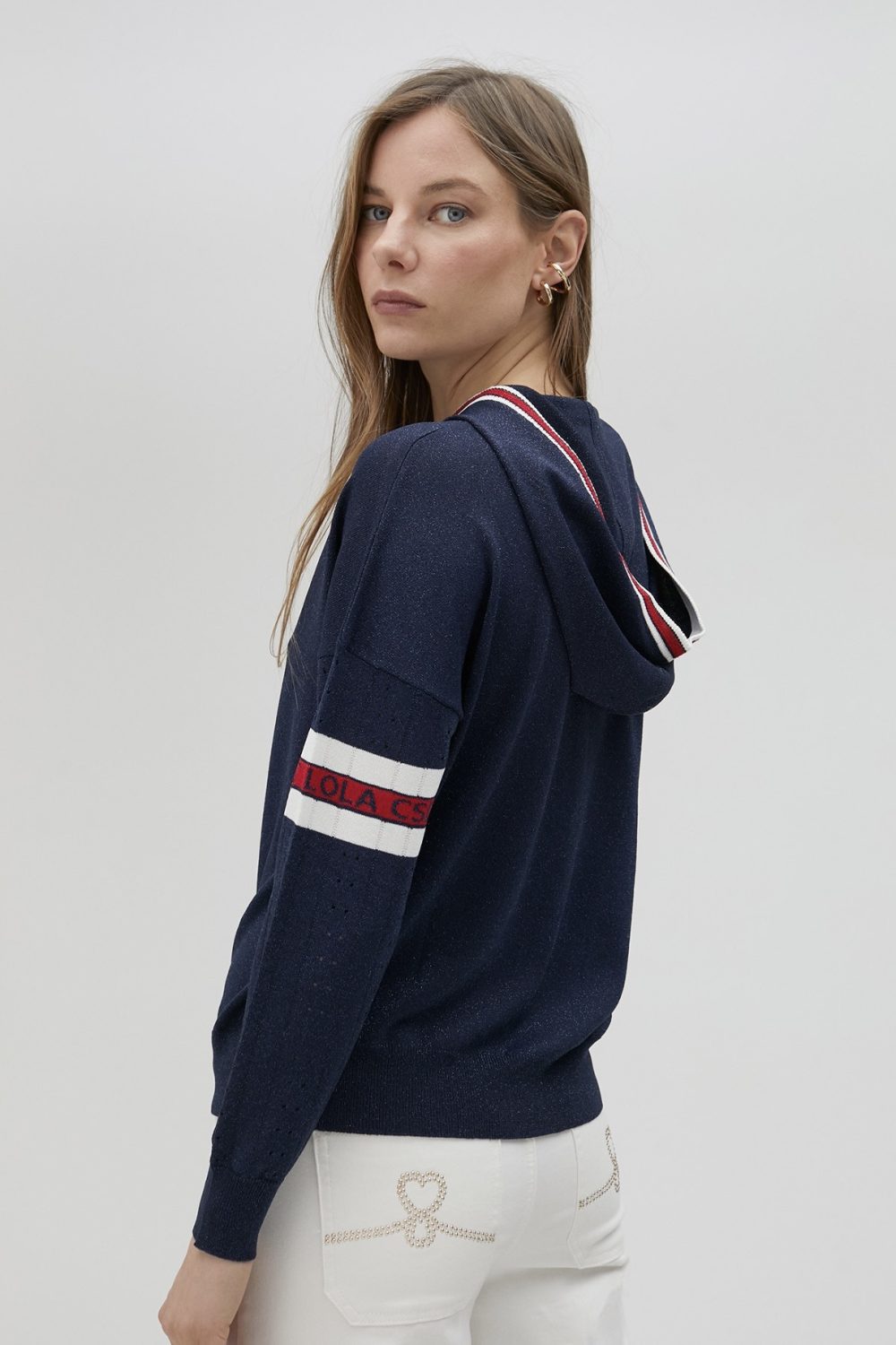 Sporty Stripe Knit Hoodie