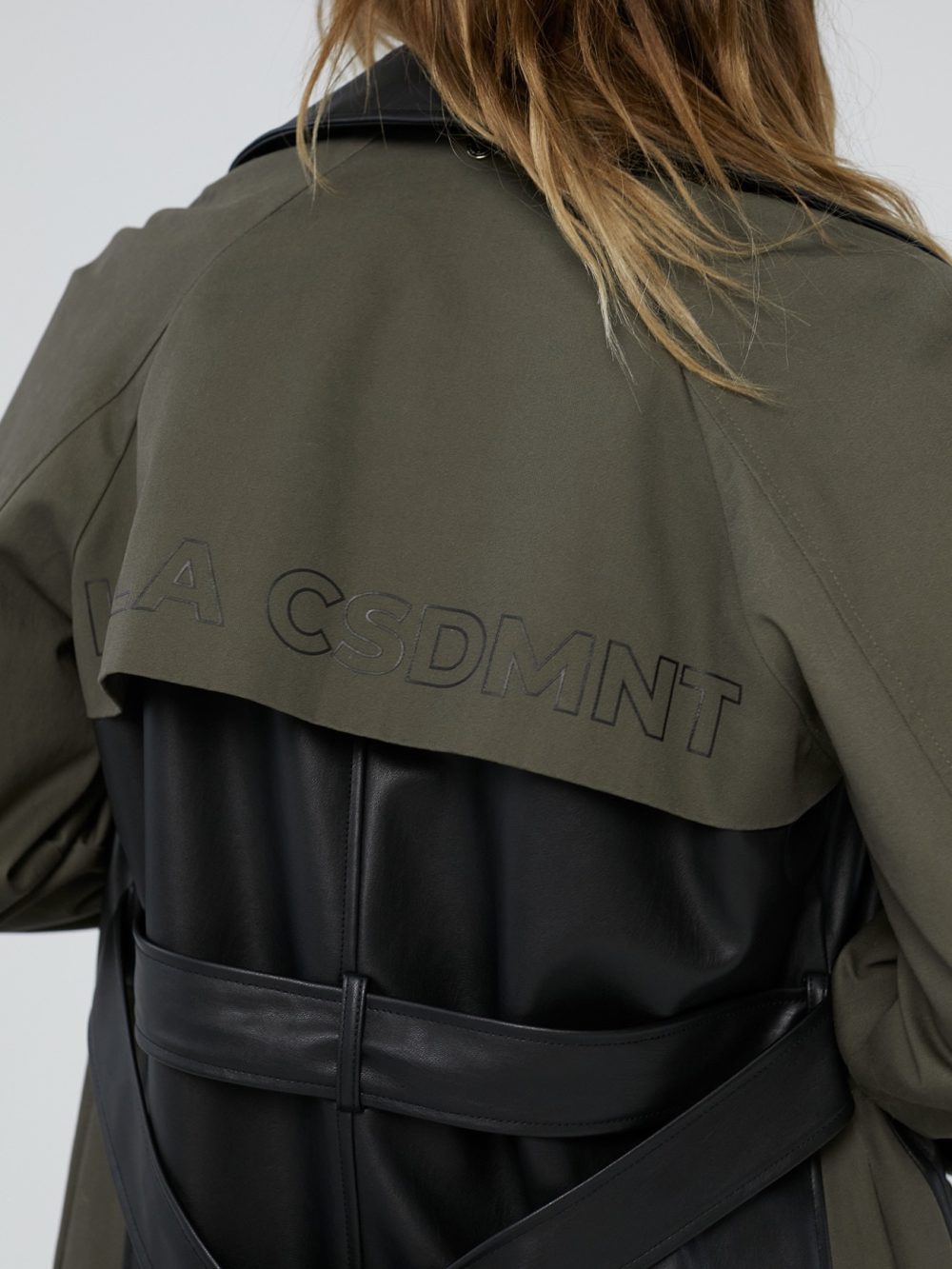 Contrast Faux Leather Trench Coat