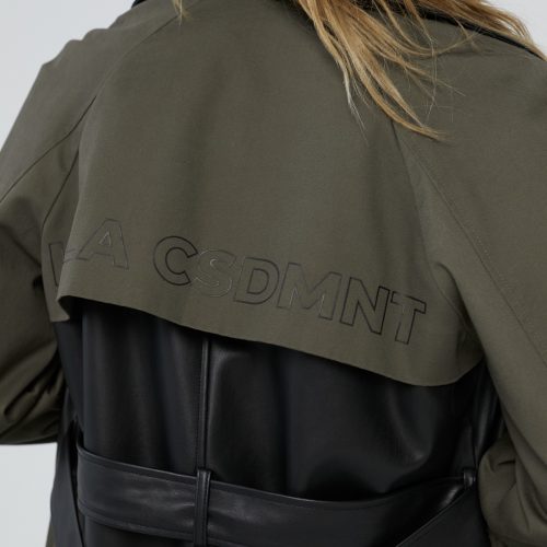 Contrast Faux Leather Trench Coat