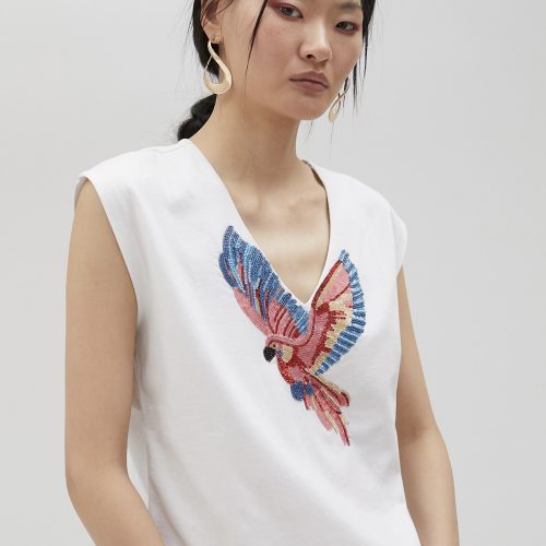 T-shirt with Rhinestone Bird