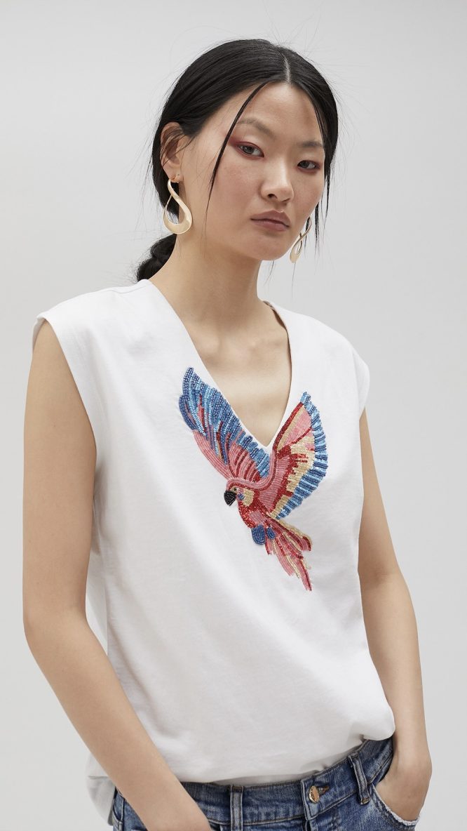 T-shirt with Rhinestone Bird