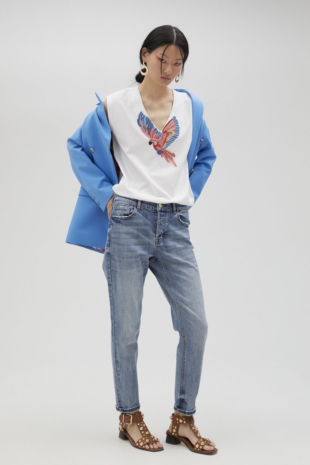 T-shirt with Rhinestone Bird