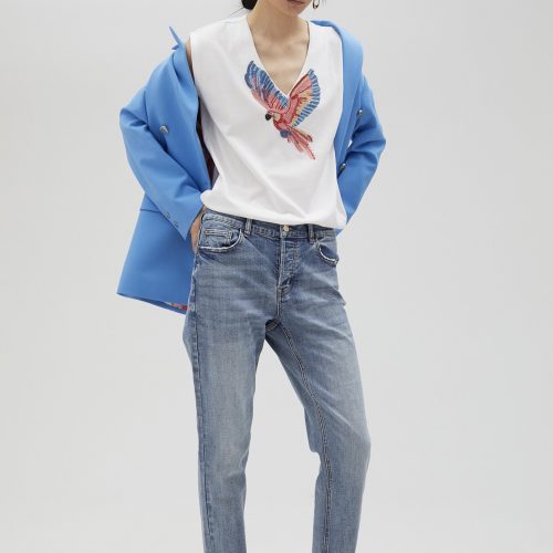 T-shirt with Rhinestone Bird