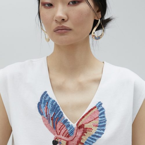 T-shirt with Rhinestone Bird