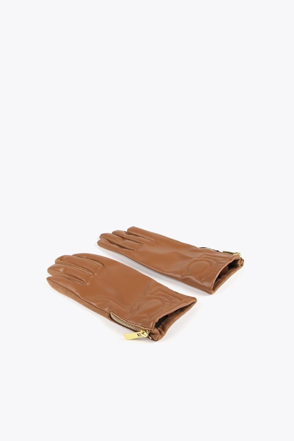 Faux Leather Camel Gloves with Logo