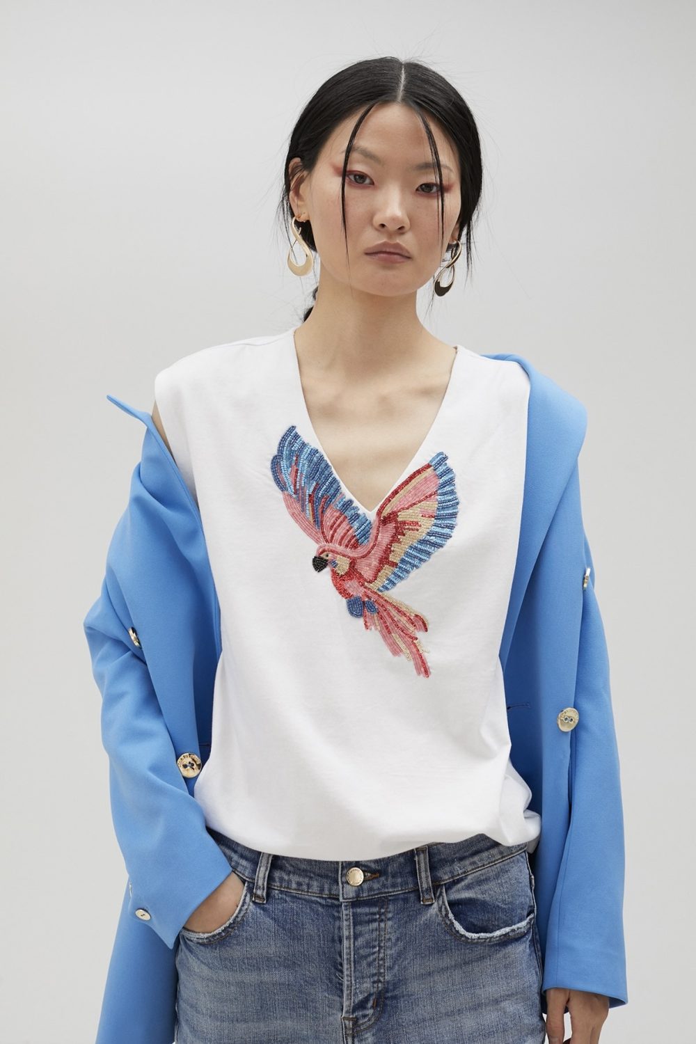 T-shirt with Rhinestone Bird