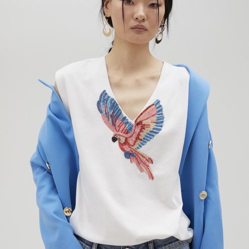 T-shirt with Rhinestone Bird