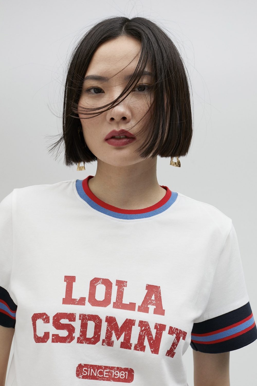 T-Shirt with Striped Sleeves