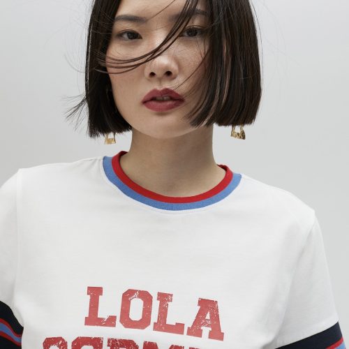 T-Shirt with Striped Sleeves