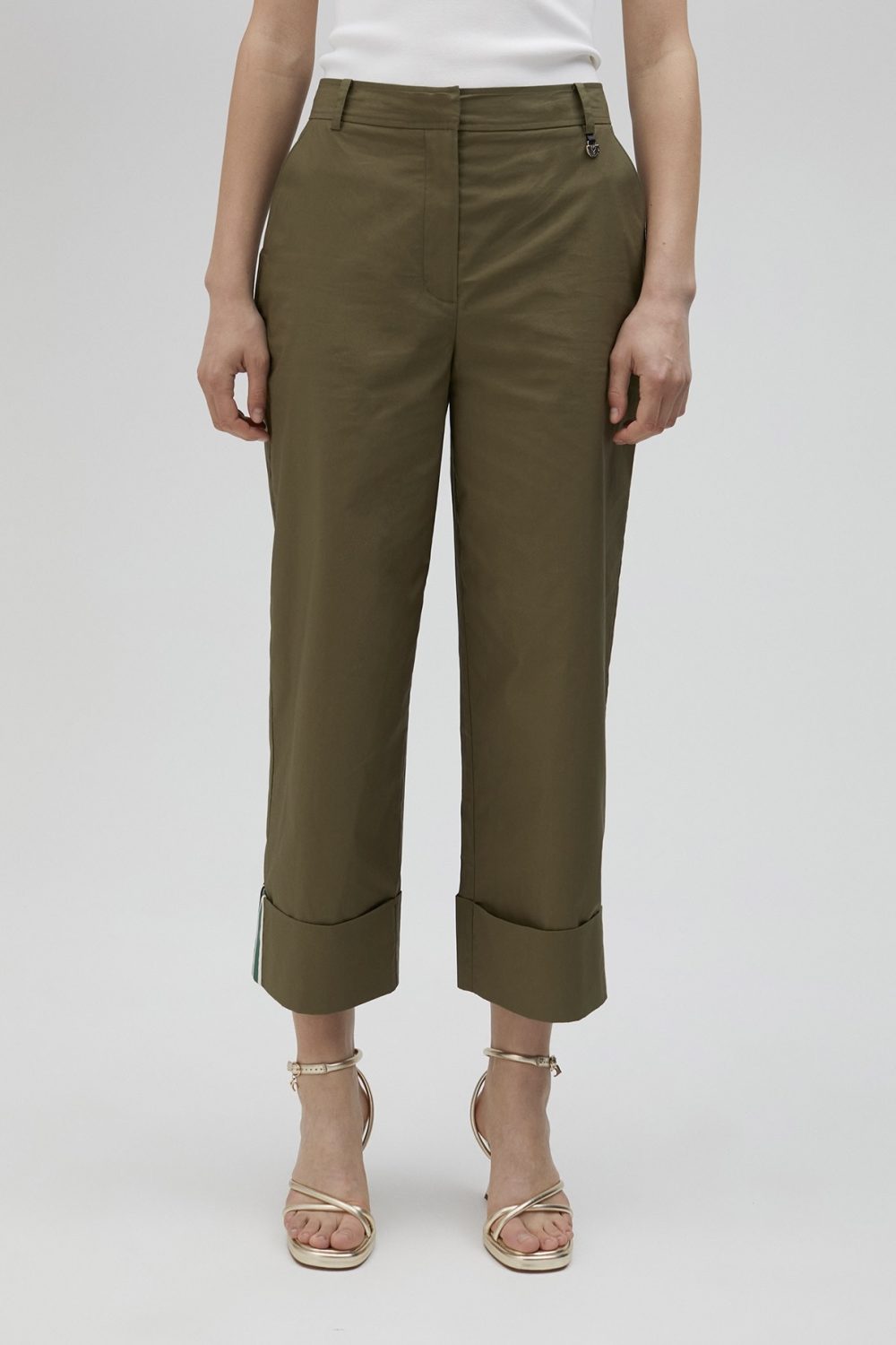 Poplin Khaki Trousers with Turn-ups