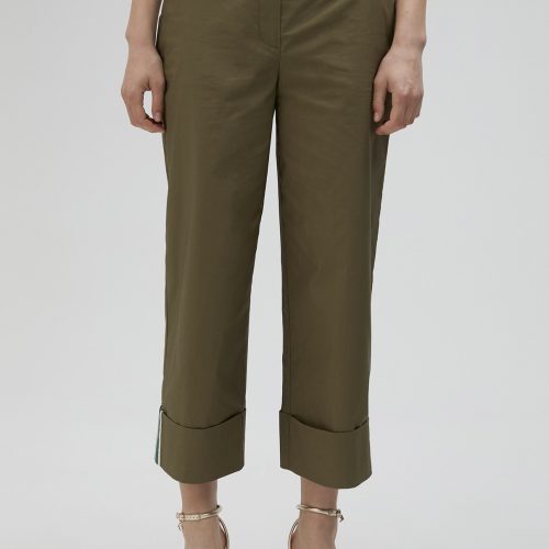 Poplin Khaki Trousers with Turn-ups