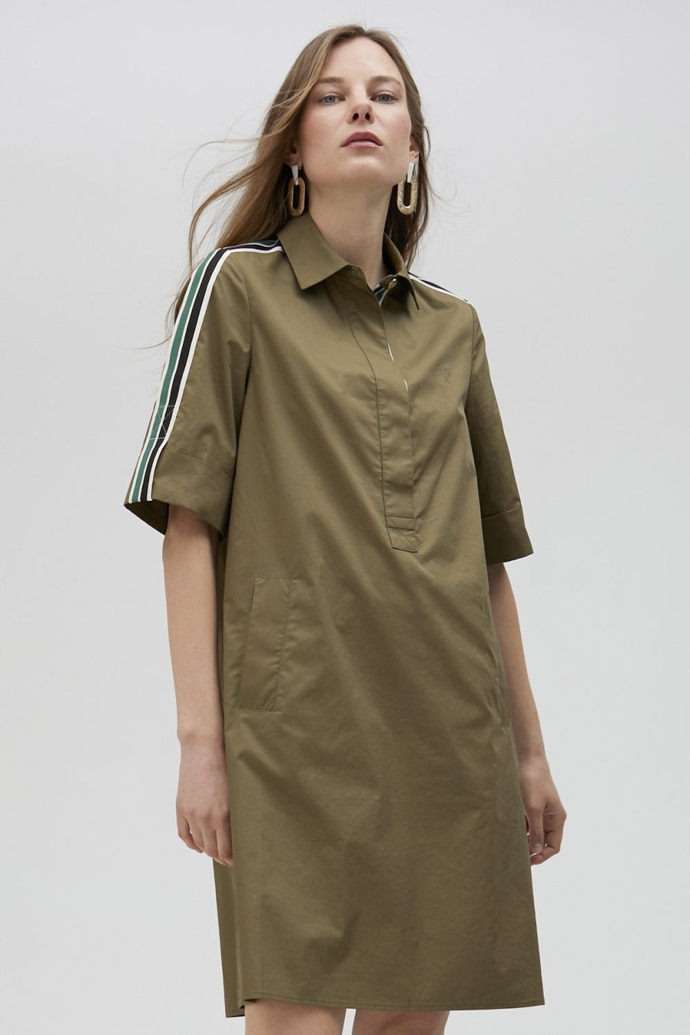 Poplin Khaki Mini Shirt Dress