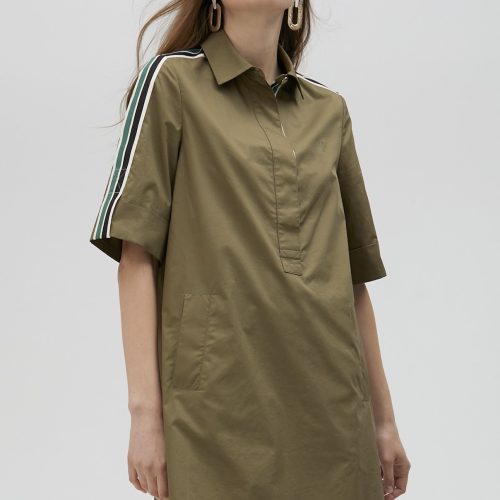 Poplin Khaki Mini Shirt Dress