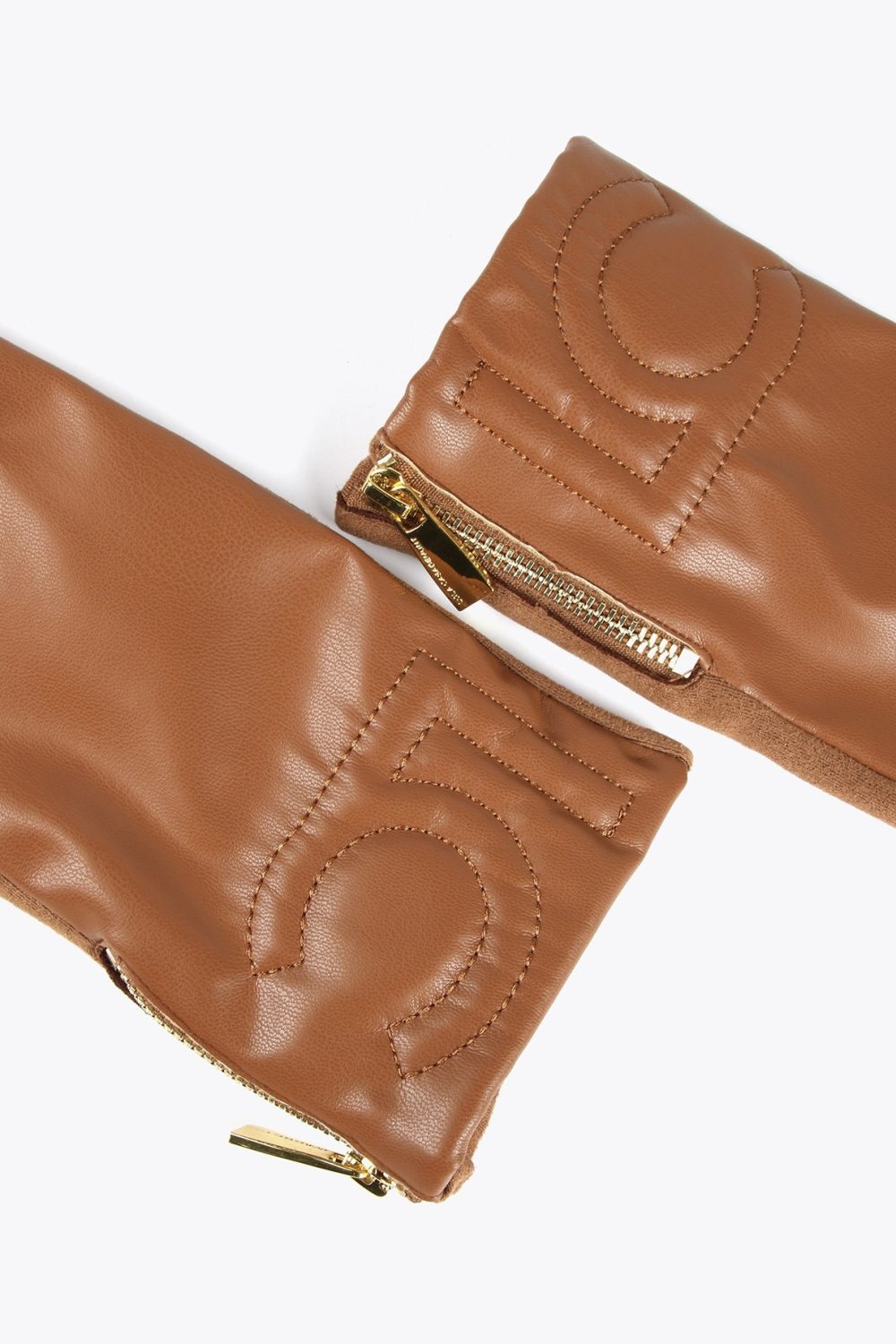 Faux Leather Camel Gloves with Logo