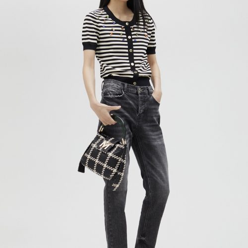 Striped Cardigan With Rhinestones