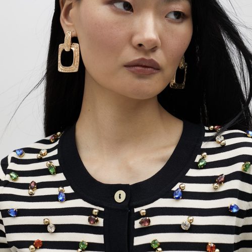 Striped Cardigan With Rhinestones