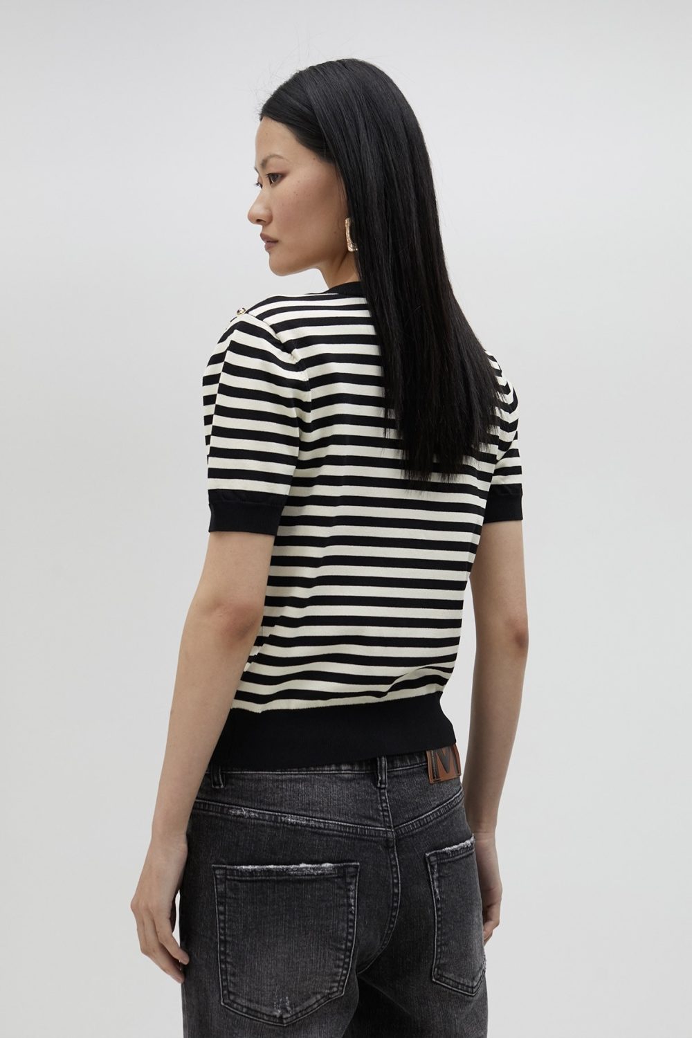 Striped Cardigan With Rhinestones