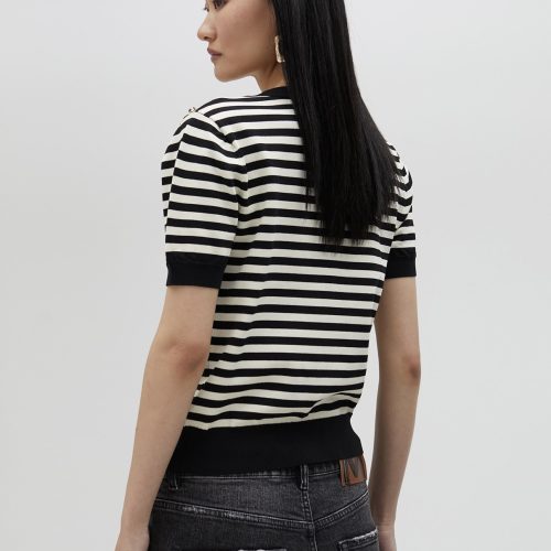 Striped Cardigan With Rhinestones