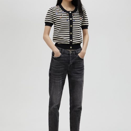 Striped Cardigan With Rhinestones