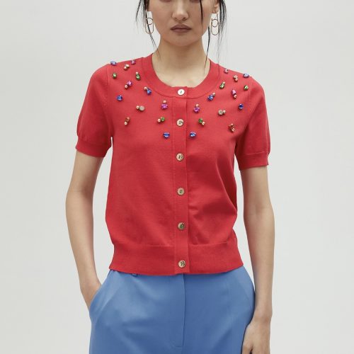 Striped Cardigan With Rhinestones